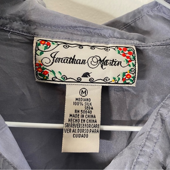 Jonathan Martin Silk Metallic Grey Button Blouse - Picture 8 of 8